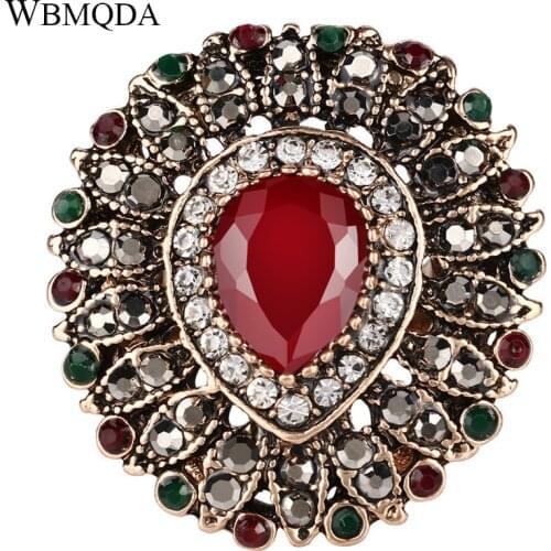 Vintage Big Antique Gold Crystal Rings For Women Luxury Bohemian Peacock Ring Statement Turkish Jewelry Free Shipping