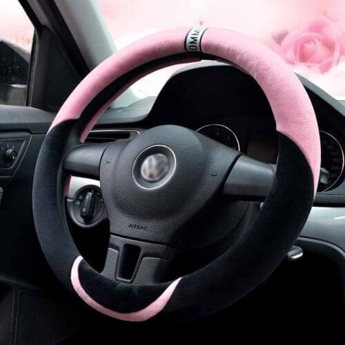 Winter Car Steering Wheel Cover Soft Warm Pink Plush Covers For steering 35/36/38/39/40 Also For D ring shape Universal interior