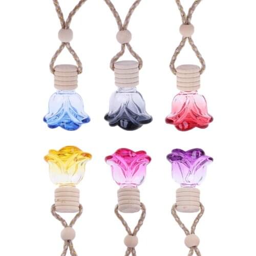 1pc Car Rose Shape Essential Oils Perfume Bottle Empty Hanging Bottle Air Freshener