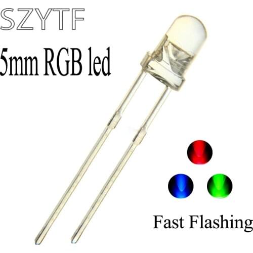 100pcs Colour Changing Blinking 5mm Flashing LED Diode Flash RGB Transparent Multicolor Flicker Round 5 mm Light-Emitting Diode