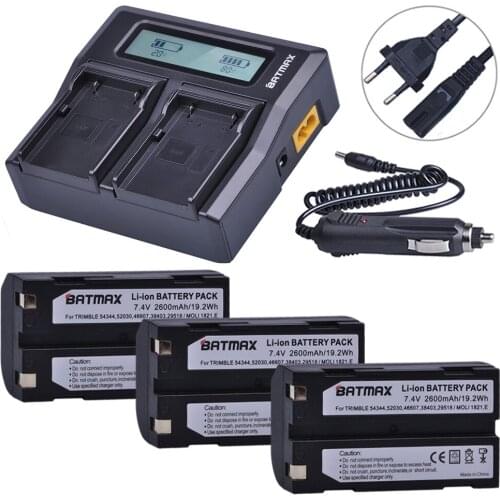 3Pcs 7.4V 2600mAh Battery + Rapid LCD Dual Charger for Pentax D-LI1 Battery Trimble 5700,5800,R6,R7,R8,TSC1 GPS RECEIVER