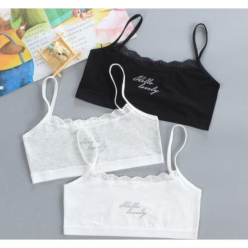 3Pc/Lot Young Girls Lace Puberty Teenage Soft Cotton Underwear Training Bra Crop Top 8-16years