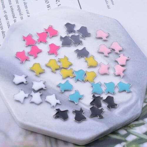30pcs 10mm Cute Both Faced Enamel Texas Charms Silver Color Map Pendant for Jewelry Making and Crafting