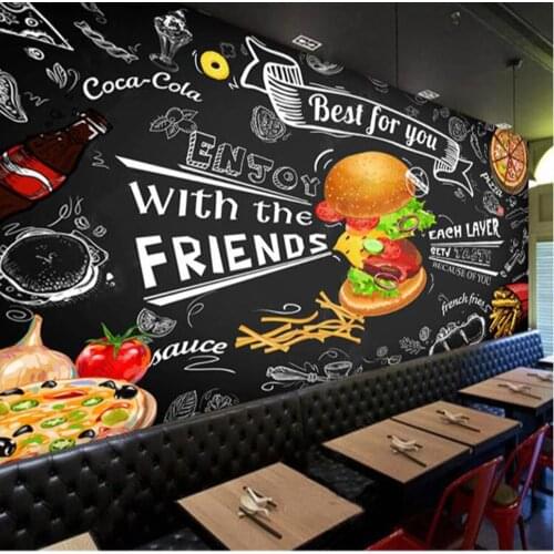 Milofi custom 3D wallpaper mural European and American hand-painted burger fast food restaurant snack bar background wall