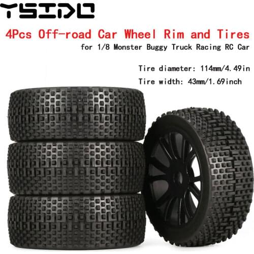 4Pcs 114mm 43mm Climbing Car Off-road Wheel Rim and Tires for 1/8 Monster Buggy Truck Racing RC Car