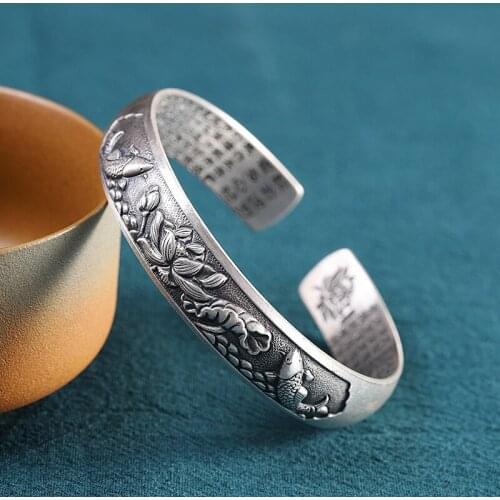 999 Sterling Silver Ladies Heart Sutra Bracelet