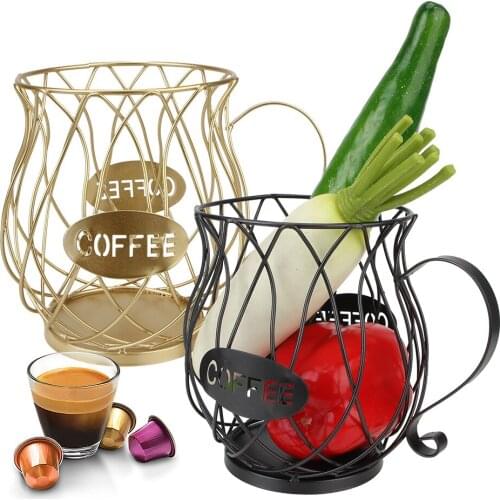 Anti-Rust Storage Cup Large Capacity Coffee Capsule Basket Iron Art Electroplating Gold Spray Coffee Pod Organizer Holder