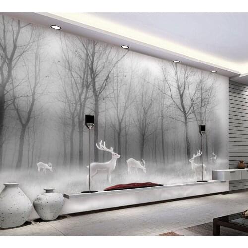 Bacaz Abstract Black White Deer Forest Wallpaper Murals for Living Room TV Background 3D Photo Mural 3d Wall Mural Wall paper