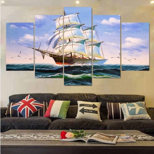 Frameless Sailing Ship Pattern HD Print Canvas Painting Wall Art Picture for Living Room Home Decor
