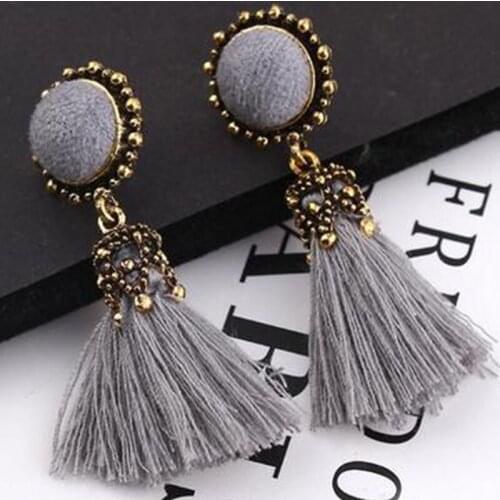 Bohemian Tassel Crystal Long Drop Earrings for Women Red Cotton Silk Fabric Fringe Earrings 2020 Fashion Woman Jewelry