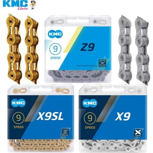KMC 9 Speed Bicycle Chain X9SL X9 Z9 X9EPT MTB Road Bike Chains 116 Links with Magic Buckle 9V Chain for Shimano SRAM Crankset