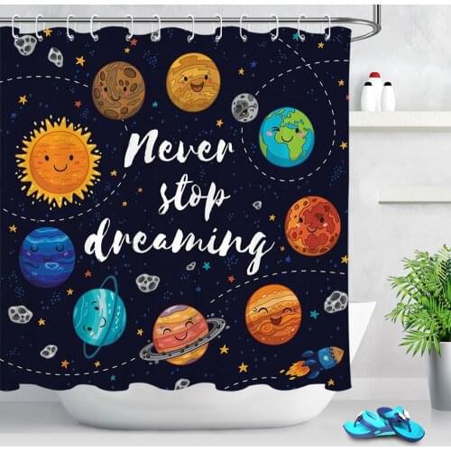 Kid Bathroom Fabric Shower Curtains Home Decoration Lovely Cartoon Planet Bathroom bath Screen Waterproof Bathing Bathtub Decor