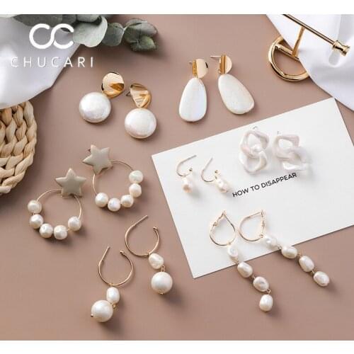 CHUCARI Long Tassel Pendant Dangle Earrings 2019 Irregular Freshwater Pearl Shell Drop Earring Gold Color Fashion Jewelry Women