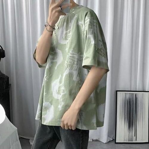 Summer Thin Tie-Dye Print Mens T-Shirt Loose Breathable New Funny Simple Style 2021 Clothes Harajuku Rock Fashion O-Neck Tops