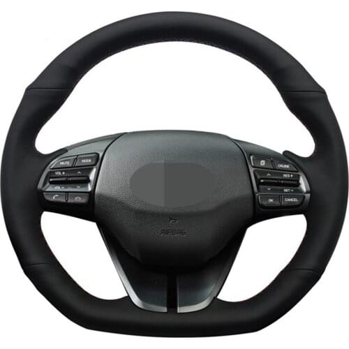 Car Steering Wheel Cover DIY Hand-stitched Black Artificial Leather For Hyundai Elantra 4 2016 2017 2018 2019 Ioniq 2017-2019
