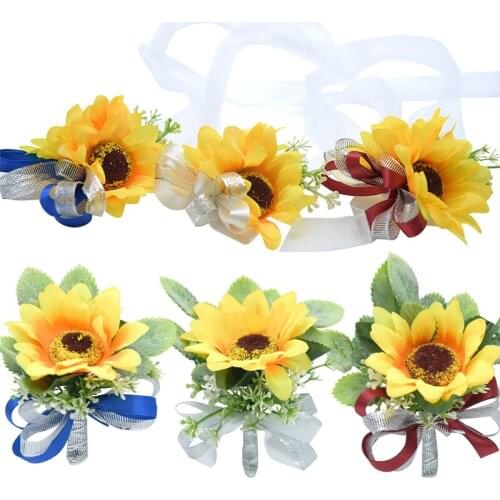 Artificial Silk Sunflower Wrist Corsage Bracelet Bridesmaid Wedding Flowers Wedding Flower Party Decoration