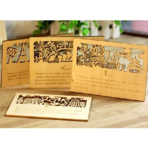 City view wood veneer chipboard post card Scrapbooking Embellishment DIY Craft 4patterns(Paris/Rome/Australia/Bejing)