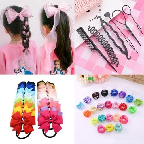 Ribbon Lace Bowknot Elastic Hair Bands Girls Children Kids Sweet Hair Clips Barrettes Hairpins Ornament Hair Accessories