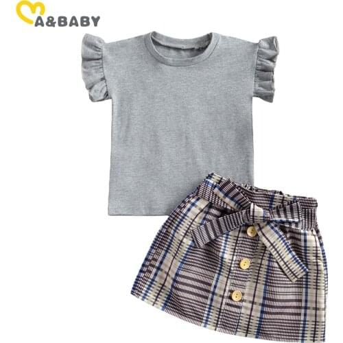 Ma&Baby 6-5Y Summer Children Kid Girl Clothes Set Ruffles T shirt Tops Plaid Bow Skirts Outfits Child Costumes