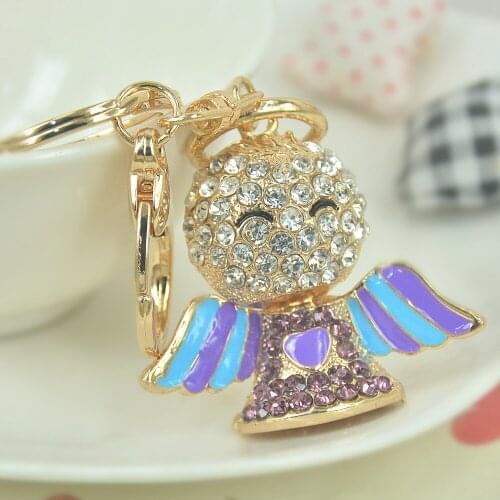 Fashion Novelty Lucky Angel Wings Elves Crystal Keyrings Key Chains Holder Woman Bag Charms Keychain Party Gift