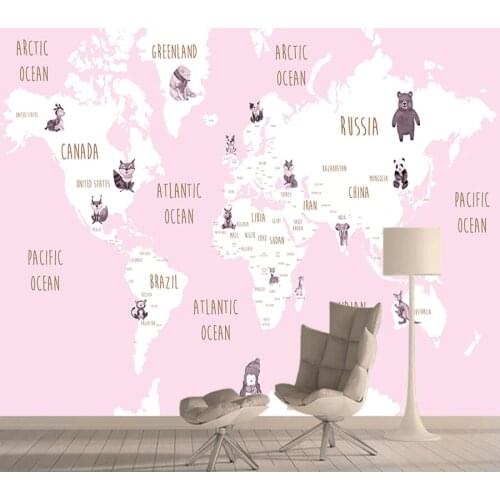 Cartoon Pink Map Animal Wallpapers for Living Room Kids Bedroom 3d Wall Paper Papers Home Decor Murals Walls Wallpaper Murals