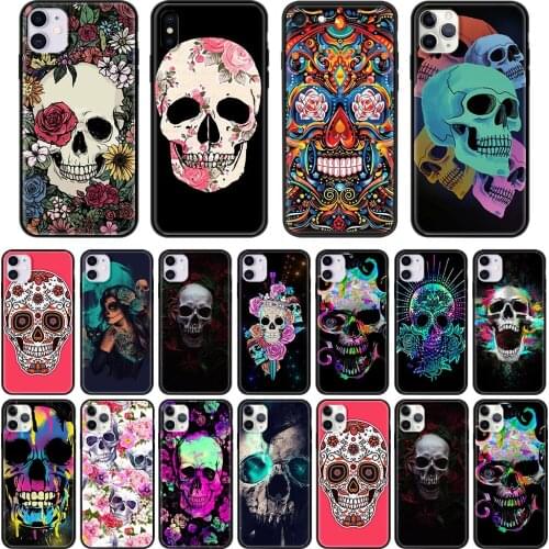 Phone Case for iPhone 12 Mini 11 Pro Max 7 8 XR X XS MAX 6 6S 7 8 Plus SE 2020 TPU Soft Cover Flower Skull Shell