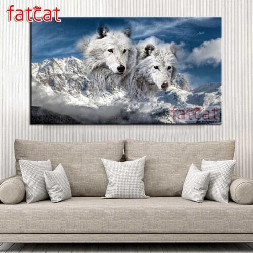 FATCAT Wolf mountain Large Size 5D Diy Diamond Painting Full Drill Diamond Embroidery Kits Animals Wall Decoration AE3120