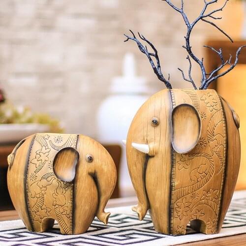 New Animal Resin Elephant Miniature Fairy Garden Decor Creative Vase Statue Tabletop Furnishing Articles Home Decoration