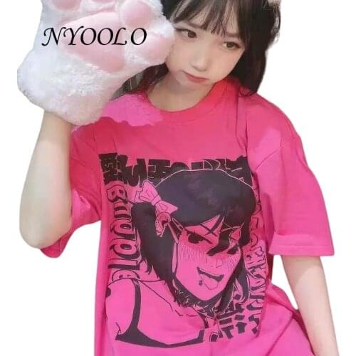 NYOOLO Harajuku Japanese Cartoon Anime Girl Print Short Sleeve T-Shirt Women Kawaii Clothes Summer Streetwear Sweet Y2K Tops