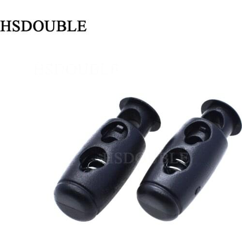 2 Holes Plastic Cord Lock Cylinder Barrel Toggle Stopper Toggle Clip Black
