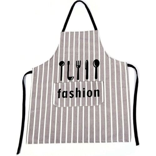 Striped Cotton Linen Adult Bibs Home Cooking Baking Coffee Shop Cleaning Aprons K0AB