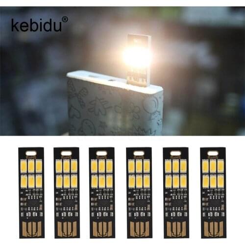 Kebidu Portable Mini USB Power 6 LED Light Lamp 1W 5V Touch Dimmer Warm/Pure white Light For Power Bank Computer Laptop
