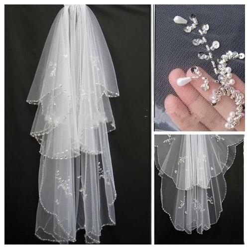 Amazing Ladies Short Bridal Veil Beaded Wedding Bridal Head Veil Cheap Wedding Accessories