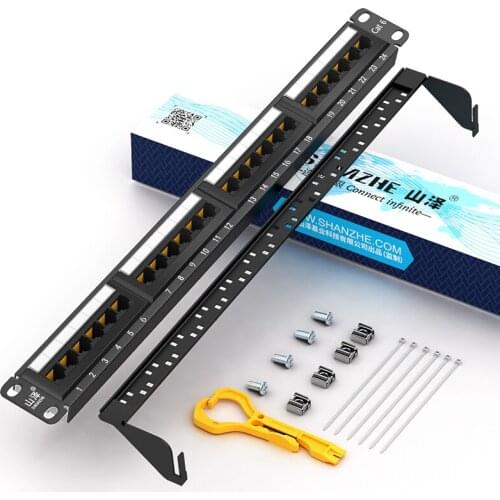 SAMZHE 24 Port Straight-through CAT6 Patch Panel RJ45 Network Cable Adapter Keystone Jack Ethernet Distribution Frame