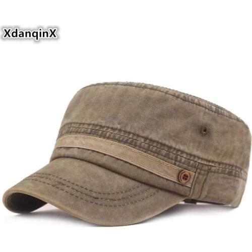 XdanqinX Adult Mens Army Military Hat Men Flat Cap Retro Washed Cotton Brand Hat Adjustable Size Sport Cap Vintage Snapback Cap