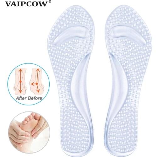 VAIPCOW Silicone Gel Orthopedic Insoles Women High Heel Shoes Flat Foot Arch Support Pads Shoe Insert Transparent Massage Insole