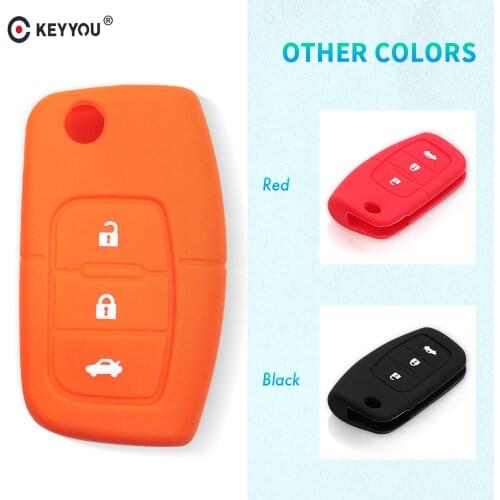 KEYYOU Silicone Car Key Shell Cover 3 Buttons For Ford Fiesta Focus 2 Ecosport Kuga Escape Flip Folding Remote Key Case