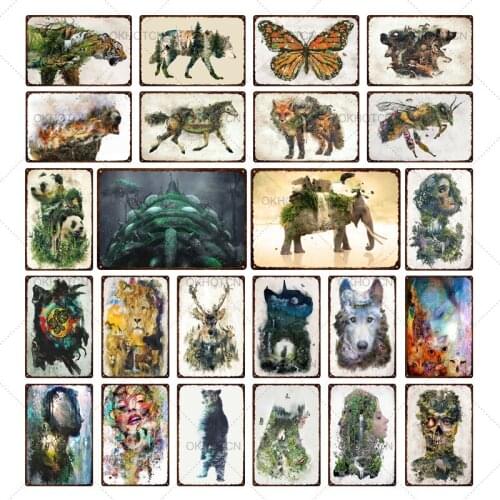 Modern Home Decor Metal Tin Tiger Panda Animals Metal Sign Pun Bar Decoration Metal Plates Metal Mural