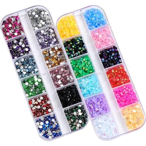 12 Grid/Box Resin Nail Art Rhinestone Mixed Color Flat Bottom Gem DIY Crystal Decorations Nail Art Accessories