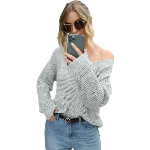 Xingqing Sweater Women Sexy Long Sleeve V-neck Top Solid Color Top Fashion Knitwear for Ladies Clothes Loose Ladies Winter Tops
