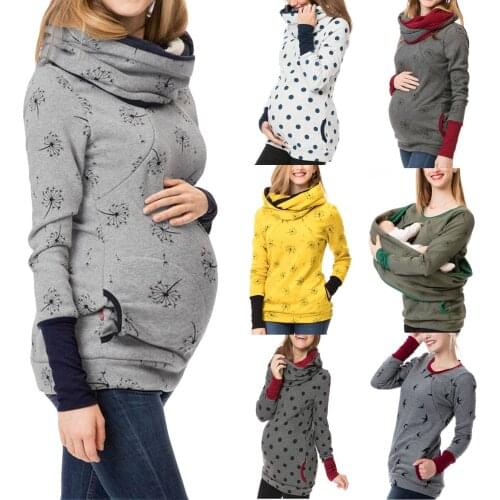 Print Maternity Nursing Hoodie Sweatshirt Autumn T Shirt Top Pregnancy Clothes Pregnant Women Breastfeeding Sweater Shirts
