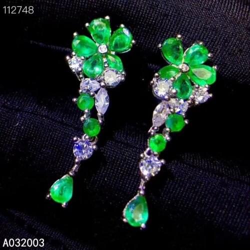 KJJEAXCMY Fine Jewelry 925 sterling silver inlaid natural Emerald female earrings Ear studs beautiful support detection