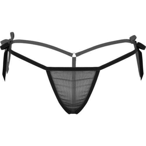 Women Mesh See Through G-String Thongs Micro Mini Sexy Panties Bikini Underpants Sheer Lingerie Low Waist Tie Briefs Underwear