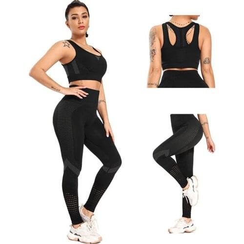 2 pieces Sports Suits Women Seamless Yoga Sets Fitness Gym clothing Shockproof Sport Bra + Pants High Waist Sport Leggings