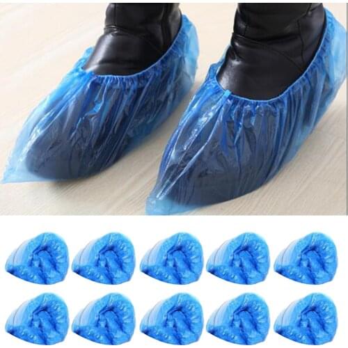 100Pcs Home Office Disposable Plastic Shoe Covers Cleaning Overshoes Protective Blue