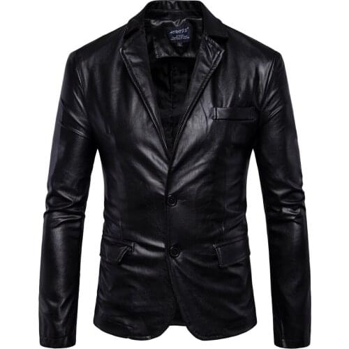 2018 Winter Mens Leather Jackets , England Style Mens Simple PU Leather Blazers Men, Warm and Windproof Large Size Mens Suit