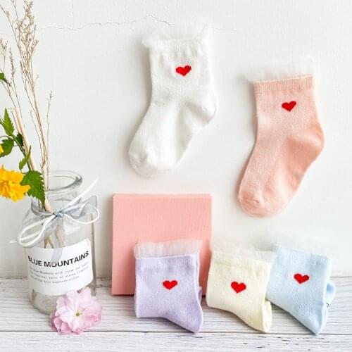 5 Pairs /set Girls Socks Spring and Summer Thin Socks With Lace Heart Breathable Tube Socks For Girls 5 Styles Can Be Choose