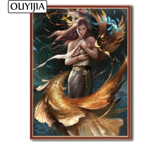OUYIJIA Oil 5D DIY Mermaid Diamond Painting Beauty Embroidery Diamond Cross Stitch Rhinestone Mosaic Siren Home Decoration Fish
