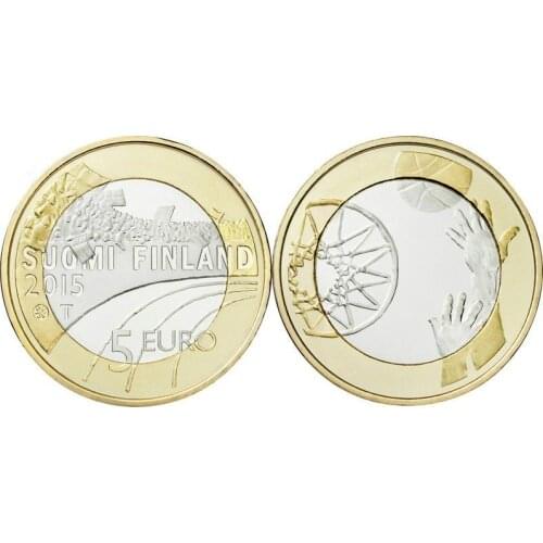 Finland 2015 Sports Series Basketball 5 Euro Bimetal Commemorative Unc 100% Original Coins Real Euro Coin