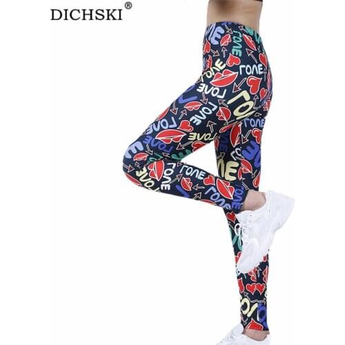 DICHSKI Women Gym Yoga Pants Sportswear Clothes Stretchy High Waist Colorful Love Letters Exercise Fitness Activewear Bottom